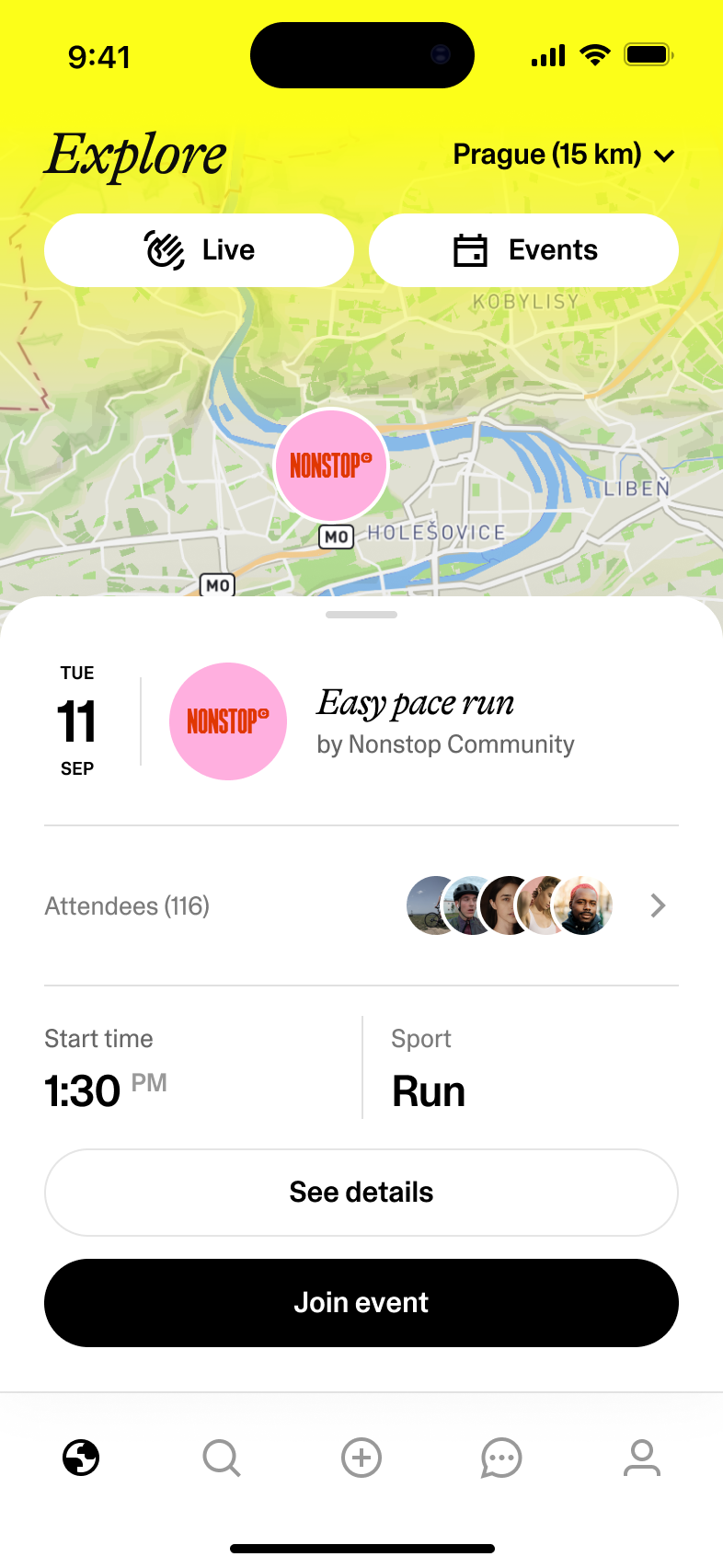 Screenshots of sporting app